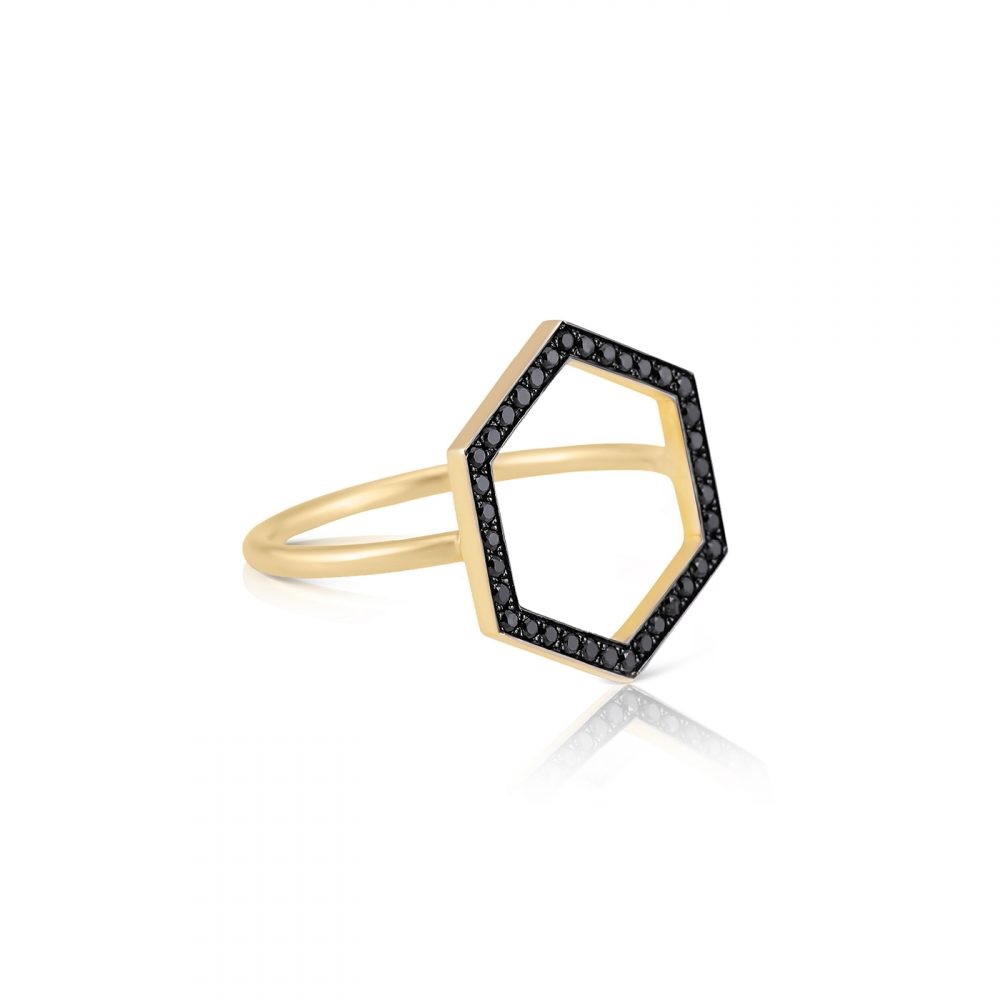 Hexagon Black Diamond Flat Ring