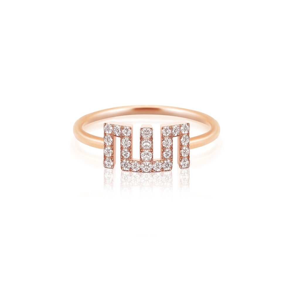 Gold-toned Allah Ring by Yataghan Jewellery with full diamond-set lettering detail and polished band, glowing sparkle on a bright studio background.