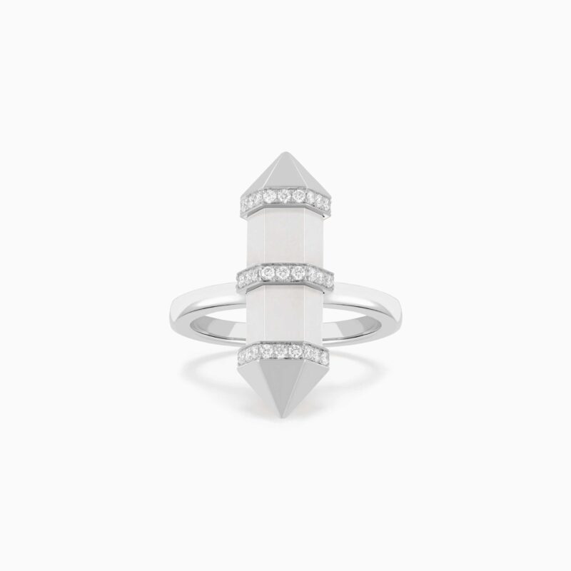Alternative view of Milky Quartz Chakra Medium Ring [Vertical]