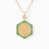 Ginea Necklace in Emeralds with a gold bail and clasp set in diamonds, finished with vivid green emerald accents and ornate engraved details.