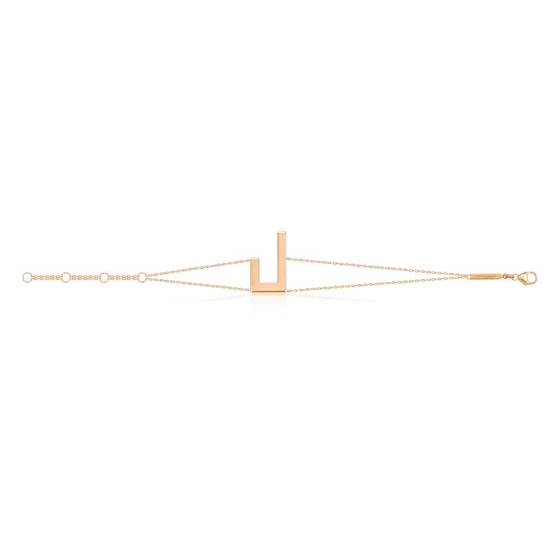 Delicate gold-tone Harfi Laam Bracelet with a geometric L-shaped centerpiece and adjustable chain links