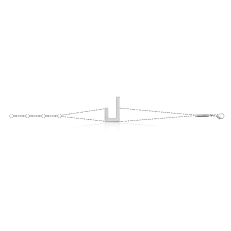 Slim silver-toned Harfi Laam Bracelet with layered chains, a central U-shaped bar, and a circular clasp detail