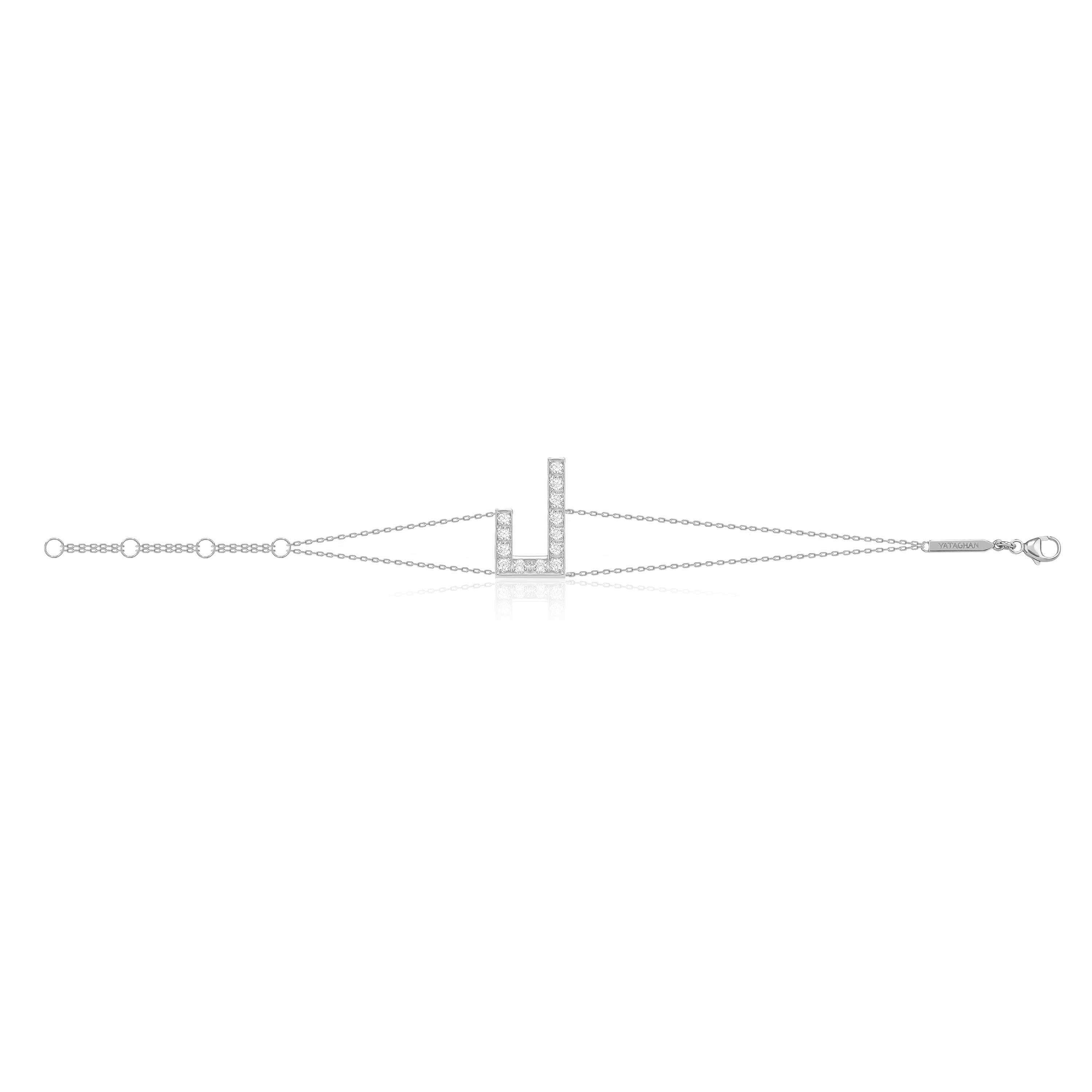 Fine silver-toned Harfi Laam Bracelet with linked chain details and a central vertical bar clasp
