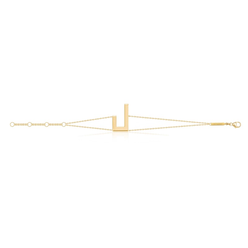 Gold-tone Harfi Laam Bracelet by Yataghan Jewellery, shown with a delicate chain and distinctive central geometric detail.