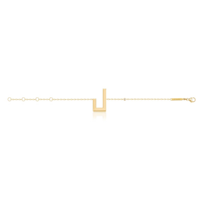 Delicate gold-tone Harfi Laam Bracelet with a geometric U-shaped central detail and fine chain extending to a clasp