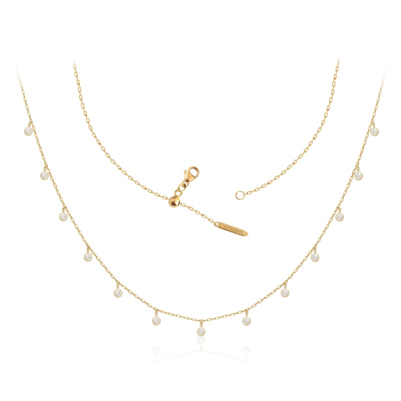 Yataghan Jewellery Sparkle Round Necklace in gold with small round crystal drops and a delicate chain, creating a refined layered look.