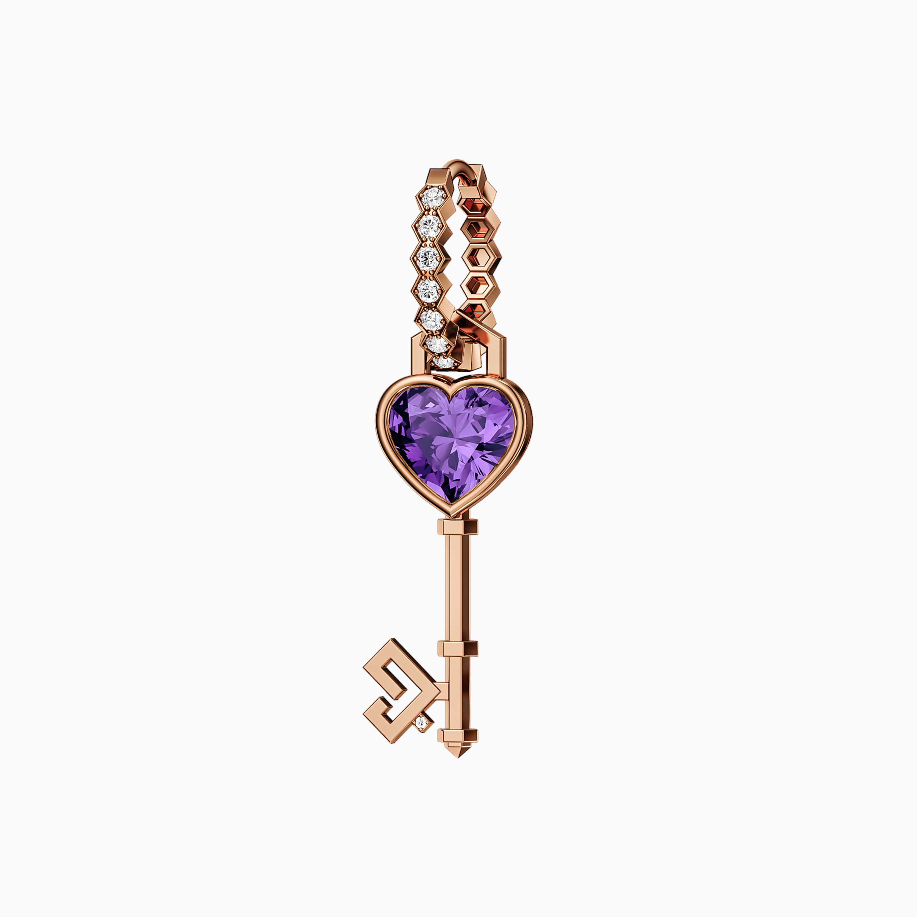 Key of Love Amethyst Solitaire with Diamond Hoop Earring - Image 6