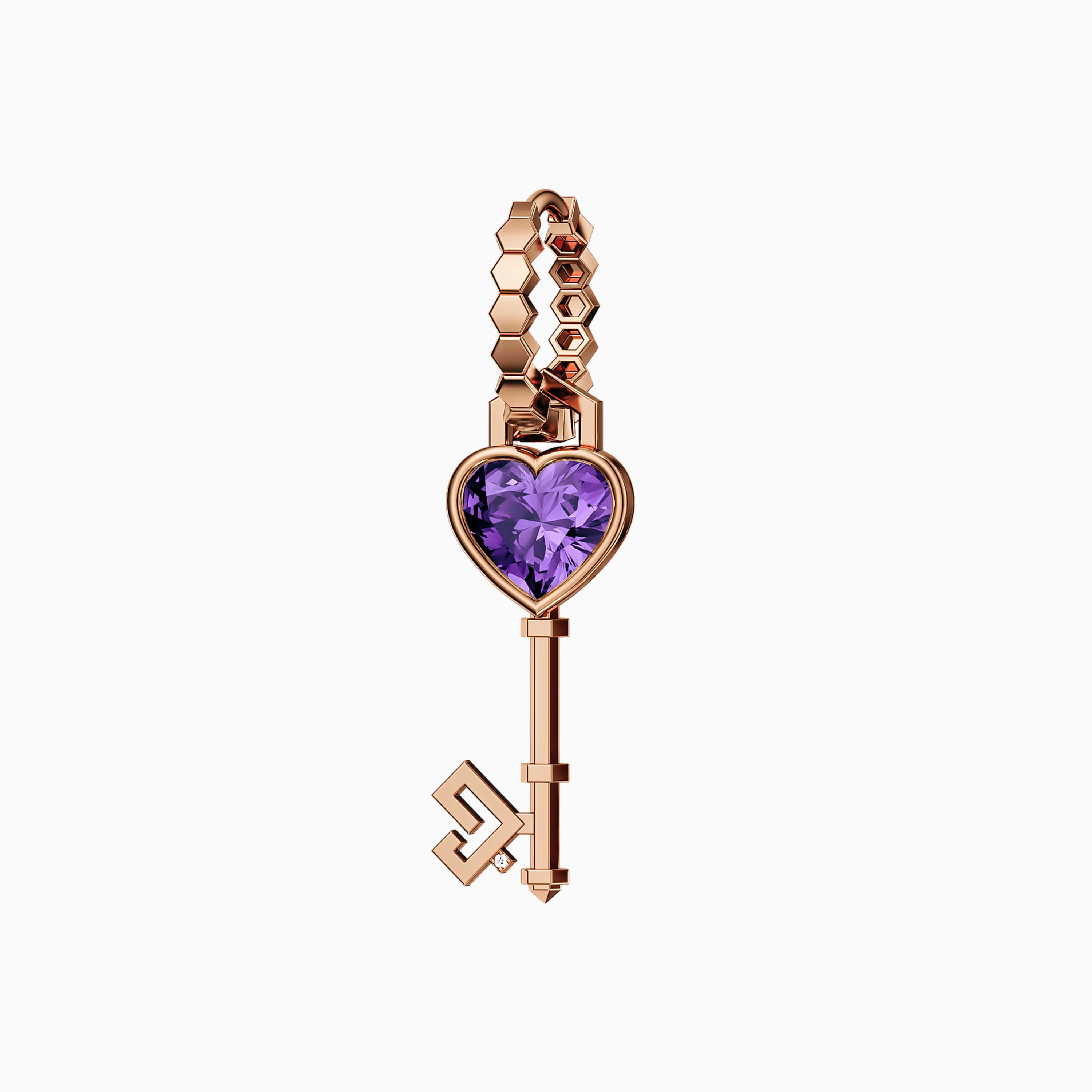 Key of Love Amethyst Solitaire with Gold Hoop Earring - Image 6