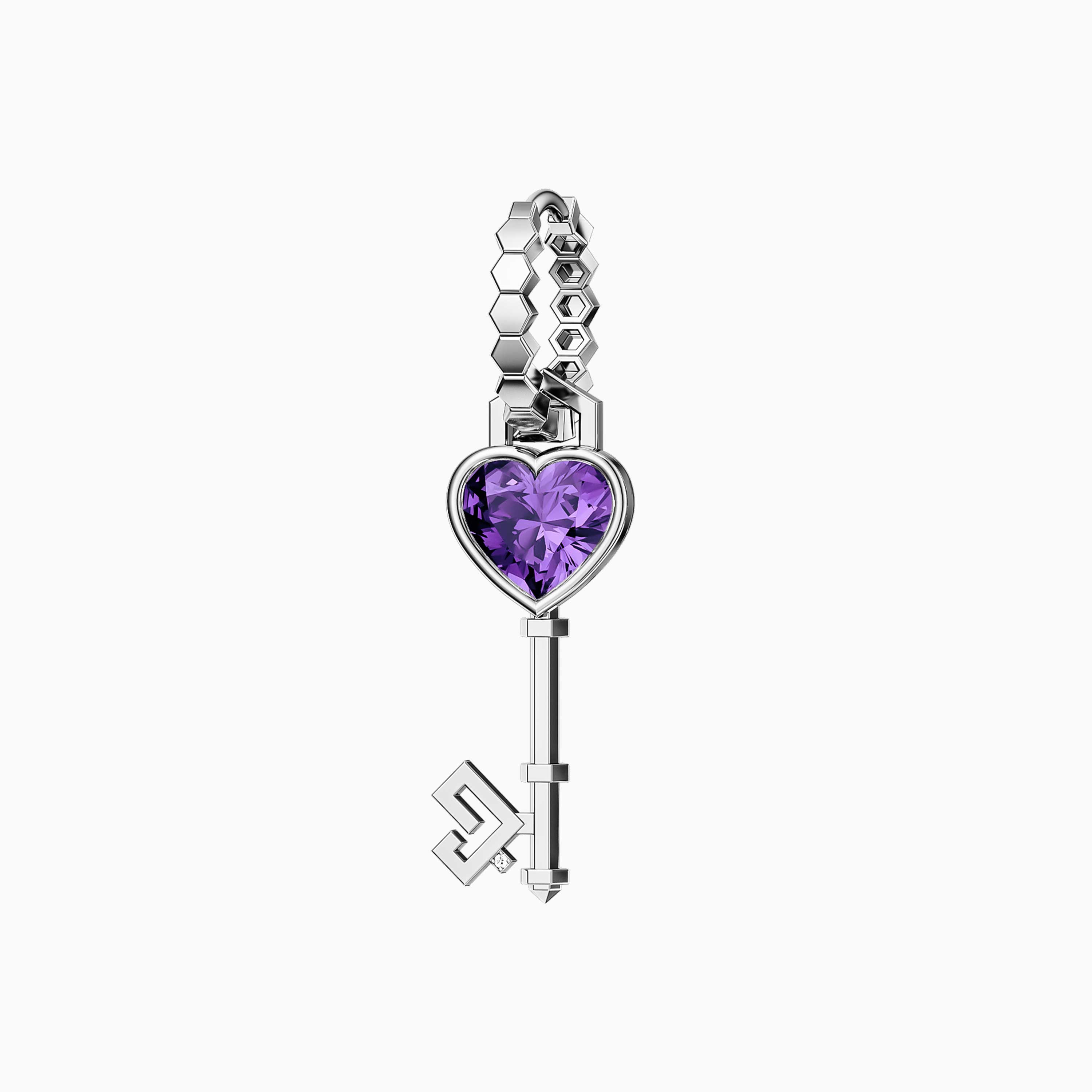 Key of Love Amethyst Solitaire with Gold Hoop Earring - Image 5