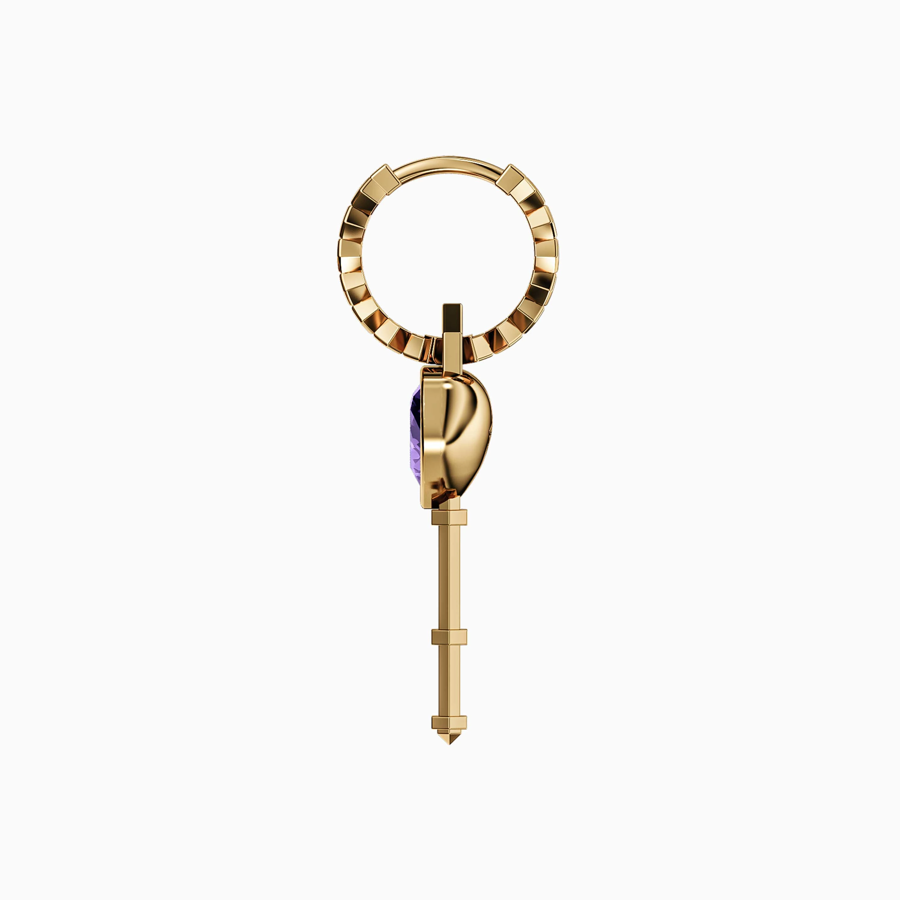 Key of Love Amethyst Solitaire with Gold Hoop Earring - Image 3