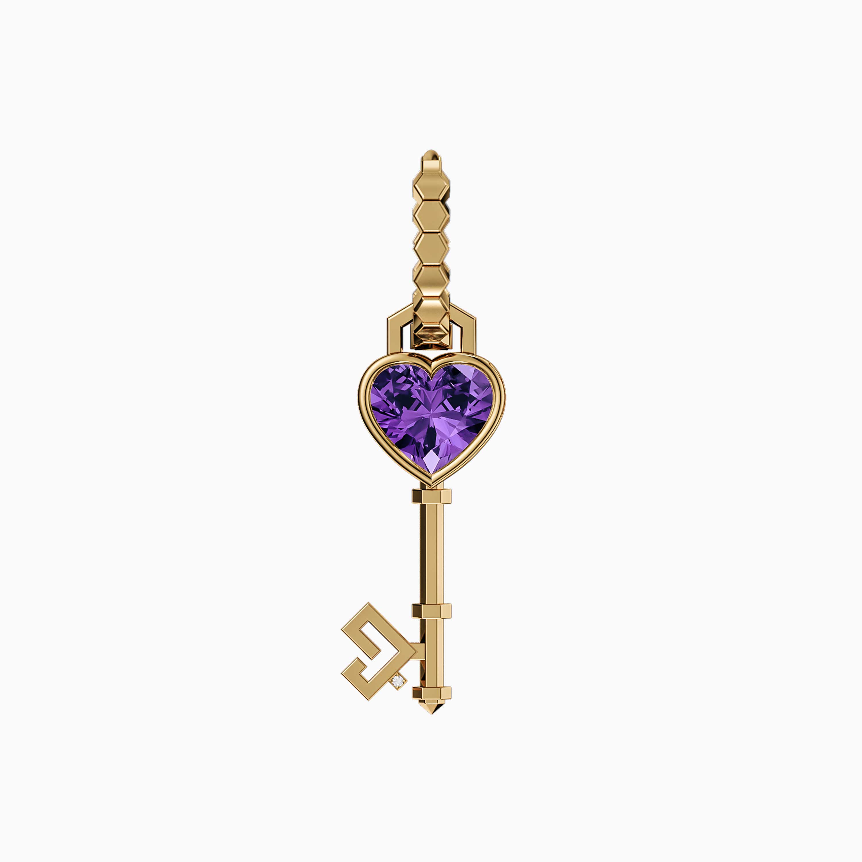 Key of Love Amethyst Solitaire with Gold Hoop Earring - Image 4