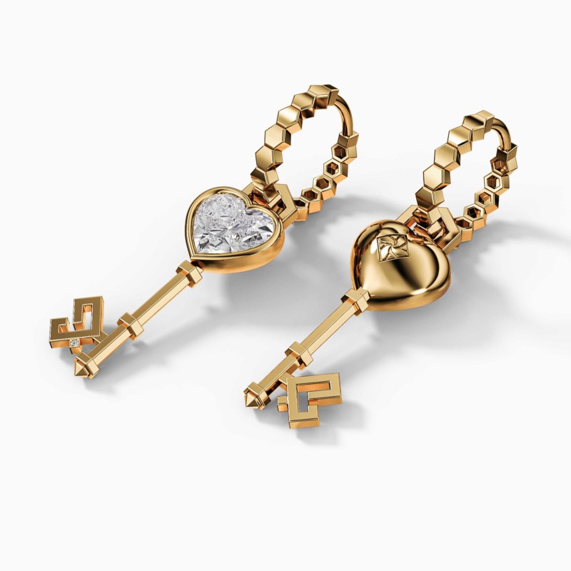 Alternative view of Key of Love Diamond Solitaire with Gold Hoop Earring