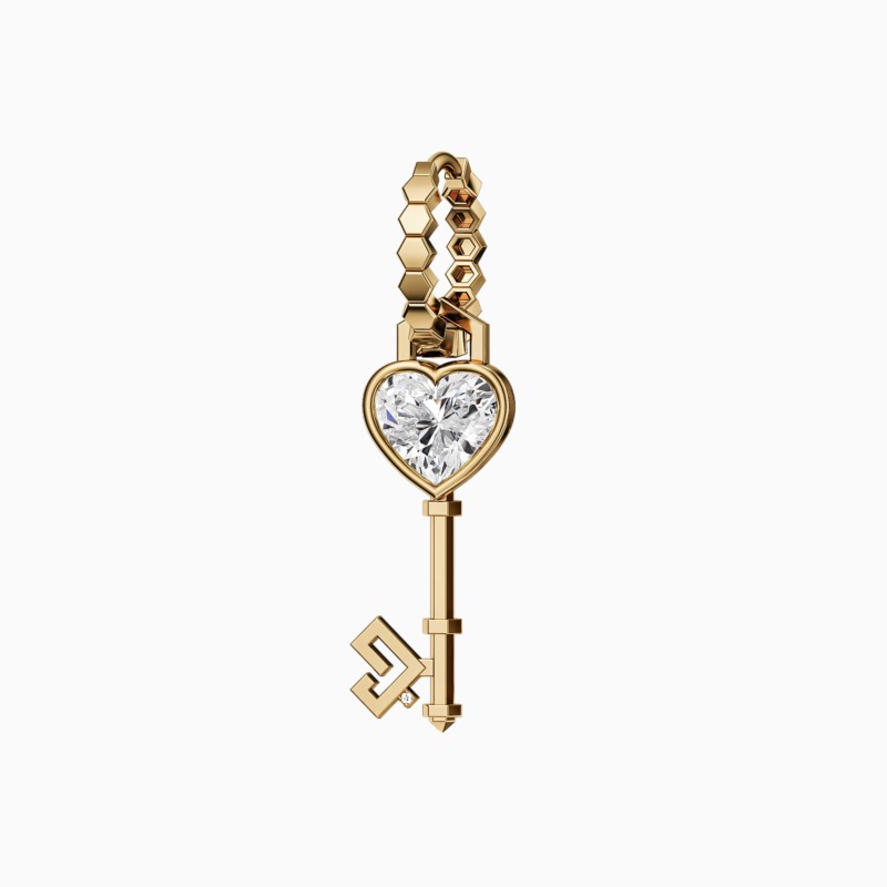 Key of Love Diamond Solitaire with Gold Hoop Earring
