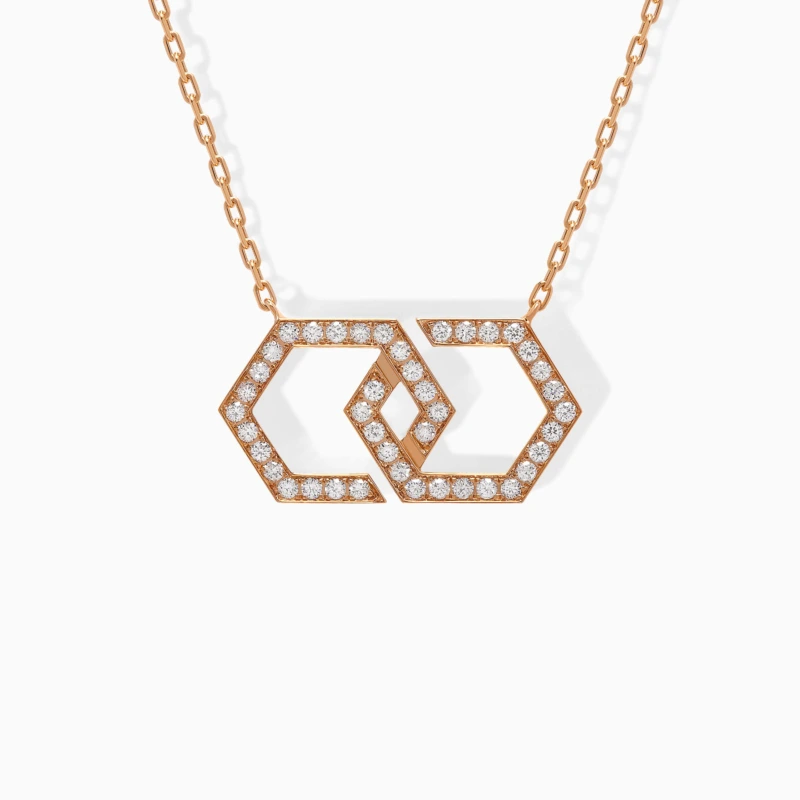 Infinity Large Necklace [Full Pave] in warm rose-gold tone with pavé-set round stones, linked chain and bold infinity pendant.