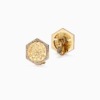Quarter Ginea Earrings in Diamond Frame by Yataghan Jewellery in gold with diamond-studded geometric frame and engraved detailing.