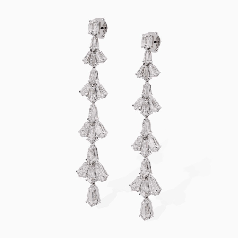 Dangling Lotus Evening Earrings by Yataghan Jewellery in silver with sparkling crystal-styled drops and a refined lotus silhouette.