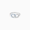 A silver Infinity Enamel Diamond Ring Band combines blue enamel lines with pavé diamonds in a clean geometric design on a white background.