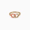 A gold Yataghan Infinity ring combines pink enamel, chain links and pavé diamonds in a linked geometric design with polished finishes on white.